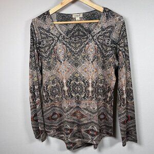 One World Live and Let Live Paisley Print Long Sleeve Blouse Women’s Size M